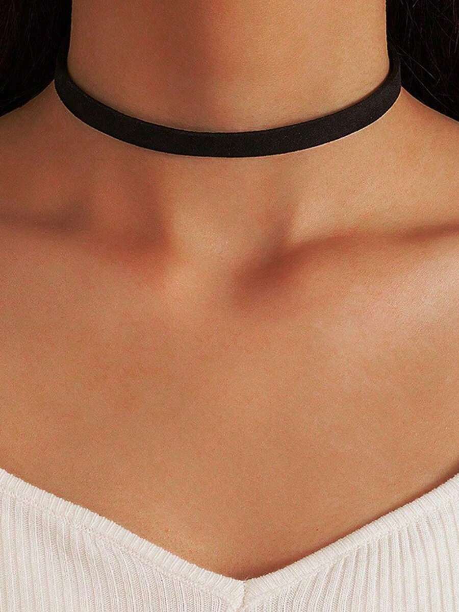 1pc Fashionable Minimalist Elegant Sexy Versatile Single Layer Black Choker Necklace Suitable For Ladies For Holiday And Everyday Wear - Pure black circle - 查看 1