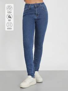 Women's Lightly Stretchy And Pocketed Long Straight Design Skinny Jeans - Navy Blue - View 2