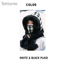 Nouveau set hiver en peluche, bonnet et écharpe avec masque amovible, doublure thermique, protection des oreilles, coupe-vent, disponible en plusieurs couleurs, motif à carreaux classique. Convient pour le cyclisme, le camping, le ski, la randonnée, la pêche et les sports en plein air par temps froid. - Multicolore - Voir 11