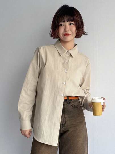 FRIFUL Women's Solid Color Long Sleeve Spring Daily Shirt,Long Sleeve Tops