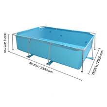 Frame Pool, Above-Ground Pool, 3000x2000x762 Mm, Steel Frame Swimming Pool, Rectangular Steel Frame Pool, Frame Pool For Garden, Garden Pool With 3960 L Water Capacity, For 4-5 People, Blue - 藍色 - 查看 10