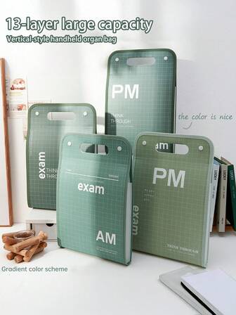 1pc Ombre Accordion File Folder, Handheld Exam Paper Storage Bag, Multi-Layer Student Document Organizer With 13 Compartments, Suitable For School, Classes, Tutoring, Home Use