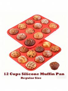 1pc, 12 Cups Silicone Muffin Pan, Nonstick Cupcake Pan, Regular Size Silicone Mold, Baking Tools, Kitchen Gadgets, Kitchen Accessories Home Appliances Gadgets Tools Christmas Stuff Cooking Christmas - Multicolor - View 1