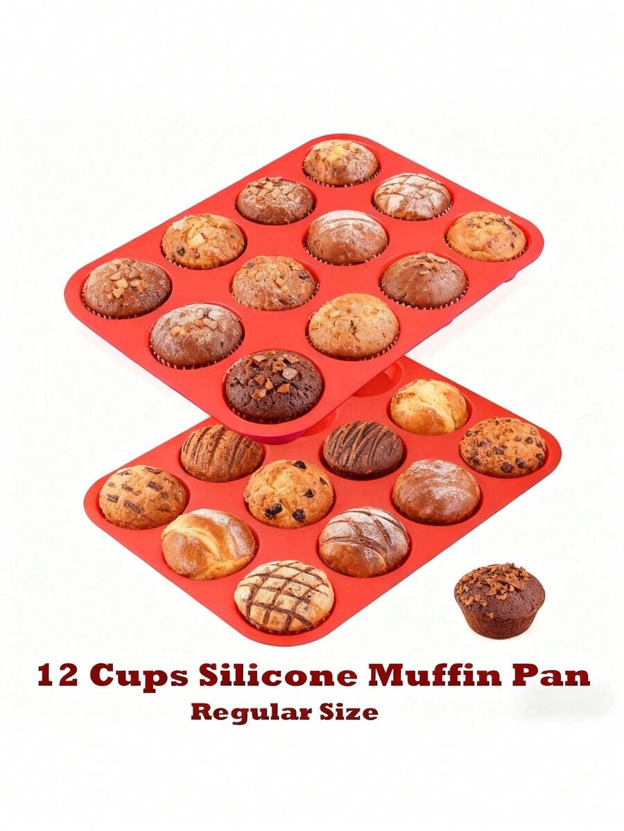 1pc, 12 Cups Silicone Muffin Pan, Nonstick Cupcake Pan, Regular Size Silicone Mold, Baking Tools, Kitchen Gadgets, Kitchen Accessories Home Appliances Gadgets Tools Christmas Stuff Cooking Christmas - Multicolor - View 1