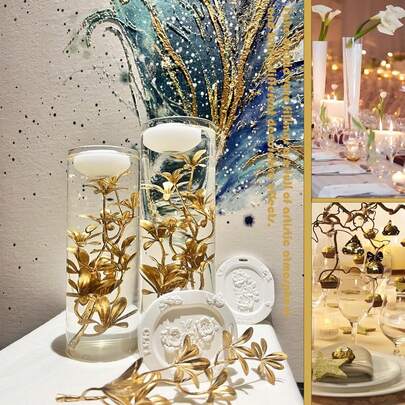 Artificial Flowers For Floating Candles, Gold Orchids Flower Vase Filler Floating Flowers For Centerpieces, Faux Flower Vase Fillers For Wedding Table Party Home Decorartion Restaurant Decor