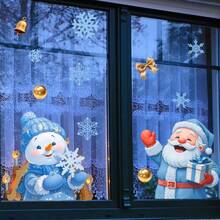 Pegatinas de pared de Navidad con copos de nieve azules, Papá Noel y muñeco de nieve, pegatinas autoadhesivas de copos de nieve navideños para decoración de vidrieras, decoración de escenas, decoración navideña, decoración de habitaciones, decoración del hogar, decoración de pasillos