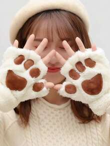 1 Pair Cute Cat Paw Fingerless Gloves, Warm Gloves Suitable For Daily Wear And Gatherings, Autumn/Winter+Winter Gear+Gloves Bear+Christmas Summer - Mittens - View 2