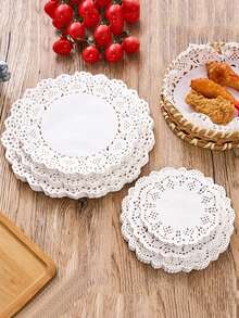 100 piezas de 6.5 pulgadas Forros de papel redondos desechables para postres, alimentos fritos, bodas, fiestas, pasteles, pastelerías, hornear, asar a la parrilla, freír