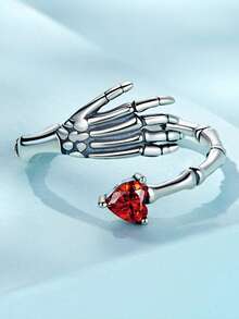 1 pieza Anillo de mano con gesto de corazón vintage, anillo sello unisex con combinación de mano de calavera, anillo personalizado único de alta gama