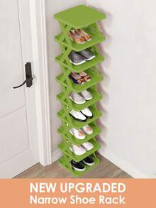 9/6 Tier Vertical Shoe Stand Space Saving Narrow Shoe Rack, Small Shoe Shelf, DIY Free Standing Shoes Storage Organizer For Entryway, Closet, Hallway, Easy Assembly And Stable In Structure, Black & White, Plastic Material, Consumables - Green - View 12