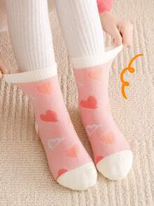 5 Pairs Girls Heart Pattern Cartoon Long Tube Socks, Comfortable Breathable Seamless Sports Socks For 0-14 Years Old Toddlers And Kids, Suitable For All Seasons