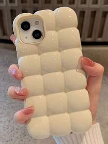 Funda de teléfono sólida de color crema brillante con diseño 3D en cuadrícula compatible con iPhone 17Pro Max 17 Pro 17 16 15 14 13 12 Pro Max 11, vintage y encantadora, a prueba de golpes