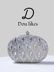 Silver Glitter Luxury Glass Rhinestone Decor Handbag, Compact Clutch, Elegant Evening Bag, Women's Wallet With Metal Chain, Fashion Clutch, Bridal Wedding Purse. Suitable For Party, Wedding, Prom, Formal Dinner/Gala, Perfect Accessory For Women's Prom Dress, Prom Attire, Sequin Dress, Shiny Dress, Women's Elegant Dress