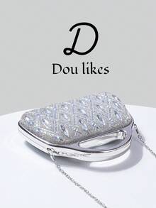 1pc Elegant Silver Minimalist Metal Design Handbag, Sparkling Sequin & Rhinestone Decor. Perfect For Party Girls, Ladies, Brides - Suitable For Parties, Weddings, Proms, Galas, Pairs Perfectly With Formal Dresses