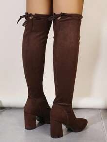 女士高跟长靴，粗跟过膝长靴，显瘦效果，秋冬 - 棕色 - 查看 5
