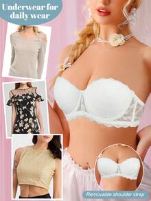 Sutien elegant fără bretele din dantelă pentru femei, culoarea Peach Girl, alb - cu model push-up, pentru ridicarea bustului, perfect pentru nunți și ținute de zi cu zi - alb - Vizualizare 3