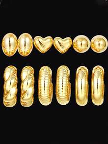 2件/12件/20件/44件复古夸张心形水滴不对称CCB扭纹耳环套装，时尚配饰，适合约会、度假、日常佩戴、派对礼物 - 金黃色 - 查看 3