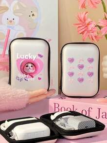 Cat & Bowknot Heart Pattern Digital Storage Bag, Portable Organizer Box Suitable For Chargers, Cables, USB Drives, HDDs, Computer Accessories, Adapters, Bluetooth Earphone Cases, Jewelry Box - An Excellent Gift Choice Charger Bag Charger Case Waterproof Bag For Women For Men Electronic Organizer Travel Essentials