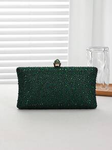 1 件优雅深绿色闪光水钻装饰女士晚宴手拿包，时尚奢华水钻手提包适合派对女孩、新娘，非常适合派对礼服、圣诞派对、婚宴 - 墨綠色 - 查看 6