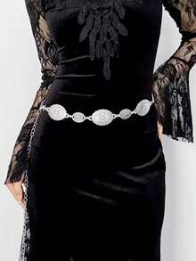 1 件装女式西部金属海螺腰带牛仔连衣裙链条腰带牛仔乡村音乐会服装配饰腰链 - 銀色 - 查看 4