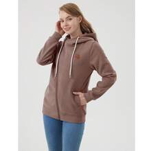 Newbestyle Womens Hoodies Hooded Jersey Jackets Long Sleeve With Pockets - Khaki - View 5