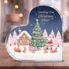 زينة قلب من الاكريليك ثنائي الأبعاد - مشهد سانتا كلوز والثلجي والرنة (البطاريات غير مشمولة)، عرض على طاولة أو رف الكتب الحديث، مناسب لعيد الميلاد وعيد الأم وعيد الأب - هدية مثالية للأم والجدة والابنة والخالة، ديكور منزلي للأعياد، زخرفة خفيفة للتعليق، تصميم ذو موضوع موسمي، ألوان حية، قطعة مركزية احتفالية، قطعة ديكورية مريحة، تزيين أجواء الأعياد