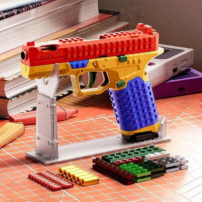 1 pieza Juguete de pistola de bloques de construcción - Lanzador de juguete, DIY hecho a mano, juguete de tiro portátil, adorno decorativo, para actividades interiores y exteriores, adecuado para niños y niñas, regalo de cumpleaños, relleno de calcetín navideño, regalo de Navidad pequeño