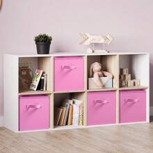 6Pcs Storage Box Storage Basket Foldable Cube Storage Basket With Handle Storage Container For Home Office - Pink - View 4