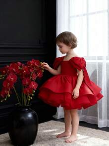 女婴可爱蝴蝶结吊带薄纱公主裙，适合生日派对、聚会、圣诞节