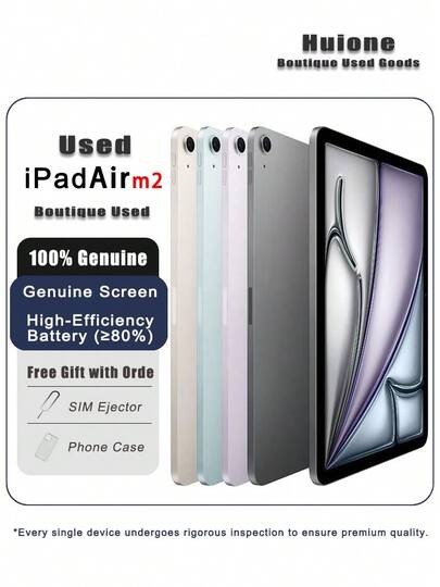 Apple iPad Air6 M2 Chip de Apple usado, color: aleatorio (priorizar el envío del color en la mejor condición disponible). iPhone Apple Premium usado - listo para juegos, WiFi, 95% de condición nueva, pantalla genuina y batería de alta eficiencia (≥80%)