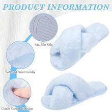 6 Pairs Womens Cross Band Slippers Fuzzy Plush House Bridesmaid Slipper White |   Black |   Pink Open Toe Fluffy Slipper Soft Warm Bridal Slippers2025 - 藍色 - 查看 6