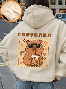 1pc Tween Girls Casual Printed Pullover Sweatshirt, Thermal Lined, Long Sleeve, Autumn/Winter Student Clothing - Apricot - View 7