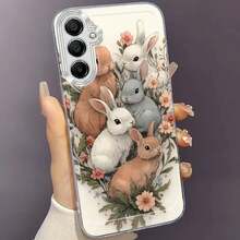 Funda de Teléfono de Conejo de Flores para Samsung para Galaxy A02 A03S A04 A05S A06 A13 A14 A15 A16 5G A21S A22 A23 A24 A25 A26 A32 A34 A35 A36 A50 A52 A53 A54 A55 A56 A73 S21 Ultra S22 Plus S23+ S24 FE S25 Funda Protectora Transparente Duradera y Creativa de TPU Antigolpes - Multicolor - Ver 8