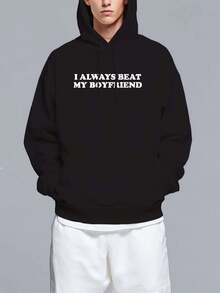 Couple Hooded Sweatshirt I always beat My Boyfriend  Funny Relationship Valentine Hooded Sweatshirt - Preto - Ver 1