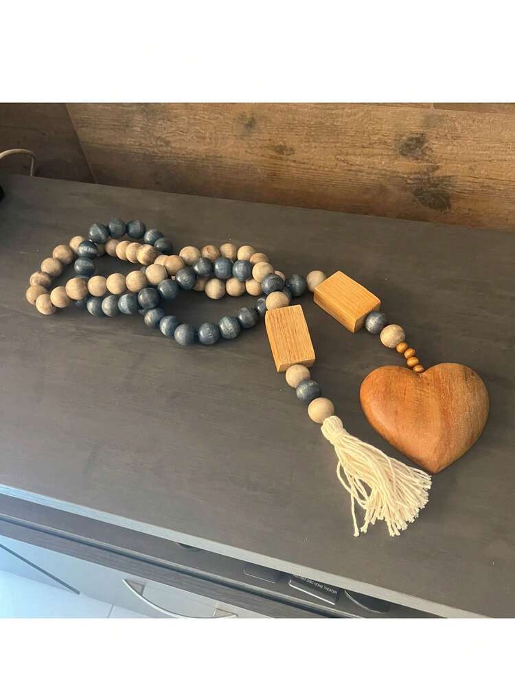 Colar De Mesa Decorativo Em Madeira Artesanal, Enfeite De Coração Rústico - Marrom e azul - Visão 4