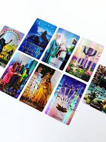 1 Box Holographic Witch Tarot Cards, 78pcs Holographic Tarot Cards In English, Witch Element Cards, Suitable For Tarot Enthusiasts, Personal Use, Divination Games, Christmas Gift - Black - View 7