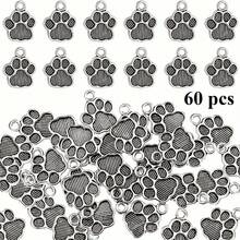 30/60/100pcs Silver Unique Animal Claw Charms - Delicate Cat Paw Print Bead Pendants With Metal Small Dog Footprint Design - Perfect Jewelry Making Supplies For DIY Necklaces, Bracelets And Craft Projects - Silver - View 16