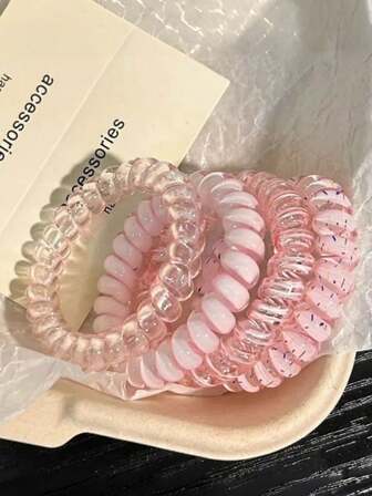 Paquete de 4 lazos de pelo en espiral, estilo 2025 para mujeres, de alta elasticidad y durabilidad, accesorios para el cabello, estilo coreano, de alta calidad, con diseños de sal marina fresca azul, uva y lunares de coco, frescos para el verano, lazos de pelo versátiles para uso diario, sujetadores de cola de caballo, bandas de goma para el cabello, scrunchies, cuerdas para el cabello, accesorios para la cabeza