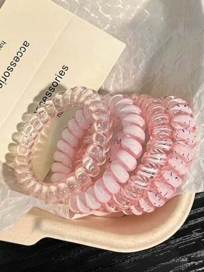 Paquete de 4 lazos de pelo en espiral, estilo 2025 para mujeres, de alta elasticidad y durabilidad, accesorios para el cabello, estilo coreano, de alta calidad, con diseños de sal marina fresca azul, uva y lunares de coco, frescos para el verano, versátiles para uso diario, sujetadores de coleta, bandas elásticas para el cabello, scrunchies, accesorios para el cabello, banda elástica