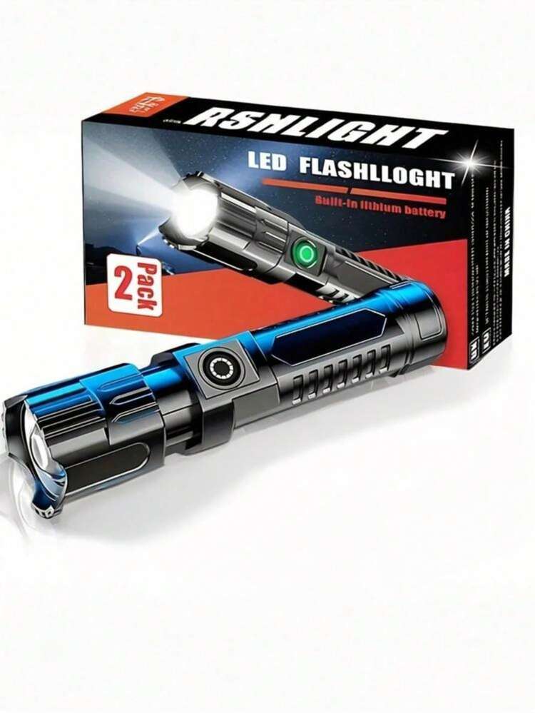 1/2 Pack Super Bright Rechargeable LED Flashlight, Compact Zoomable Handheld Torch For Outdoor Camping, Fishing, Hunting, Hiking, Adventure And Emergency, Built-In Battery - Multicolor - View 12