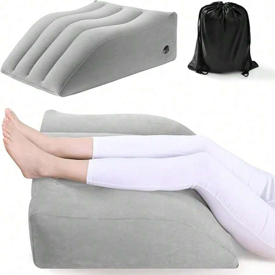 Multi-Position Inflatable Support Pillow With 45° Tilt - Leg Knee Waist Cushion With Flocking Cover, Portable Foldable For Office Home Travel (65x50x25cm) - Grey - View 1