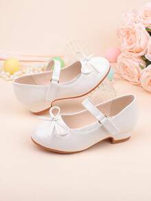 Zapatos de vestir formales con decoración de lazo blanco simple para niñas, adecuados para ocasiones como bodas, fiestas, actuaciones, bailes, apropiados para niñas pequeñas, niñas y niñas grandes