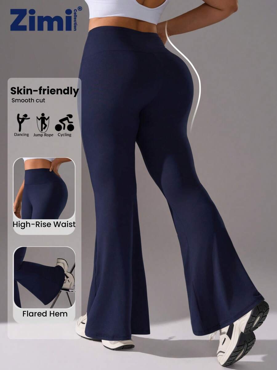 Zimi Collection 1 Quần legging định hình màu trơn cỡ lớn cho nữ, quần thể thao ống loe thoải mái, thân thiện với da, thích hợp cho tập yoga, tập luyện và mặc hàng ngày, mùa thu/đông - Màu xanh hải quân - Xem 1
