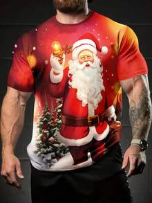 男士 3D 新款时尚印花短袖圣诞老人节日休闲涤纶 T 恤 - 彩色 - 查看 9