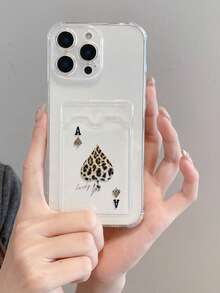 Poker 1pc Leopard Print Black Head A Pattern Transparent Shockproof TPU Phone Case, Can Be Used As Holiday Gift To Store Photos, Cards, Compatible With Apple Xs/Xsmax/Xr/11 12 13 14 15 16pro/Promax/14 15 16plus/17 - Clear - View 7