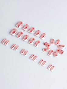 30 Peças Adesivos de Unhas Quadradas Curtas, Base na Cor Nude com Ponta Francesa Metalizada Branca, Qualidade de Salão, Fácil de Aplicar. O Conjunto Inclui 1 Frasco de Cola para Unhas e 1 Lixa de Unhas, Adequado para Escritório e Noite de Encontro