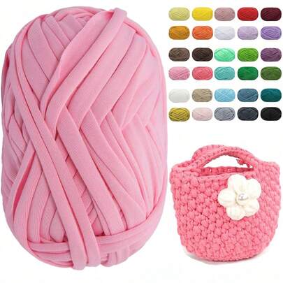 1pc 100g T-Shirt Yarn, 30m/Pc Elastic Fabric Crochet Knitting Yarn For DIY Knitting, Spaghetti Strap Yarn Thick Knitting Yarn For Handmade DIY Blanket Mat Crochet Projects, Home Decor
