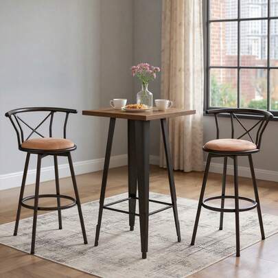 Meubles Cosy Set Of 2 360° Swivel Bar Stools, Seat Height 75.5 Cm, Suede Upholstery, Metal Frame With Footrest, Retro Design, For Kitchen Or Home Bar, Brown, 56 X 43 X 98.5 Cm