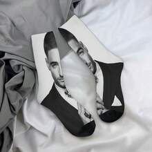 Maluma Men'S Fashion Socks - Black & White Contrast Design With Bold "MALUMA" Print, Comfortable Polyester Blend, Perfect For Casual Attire, Home & Outings, Stylish And Durable, Everyday Socks | Bold Print Socks | Knit Construction, Cute Socks - 彩色 - 查看 4