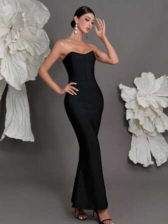 绷带针织筒裙，性感时尚女士紧身鸡尾酒会礼服